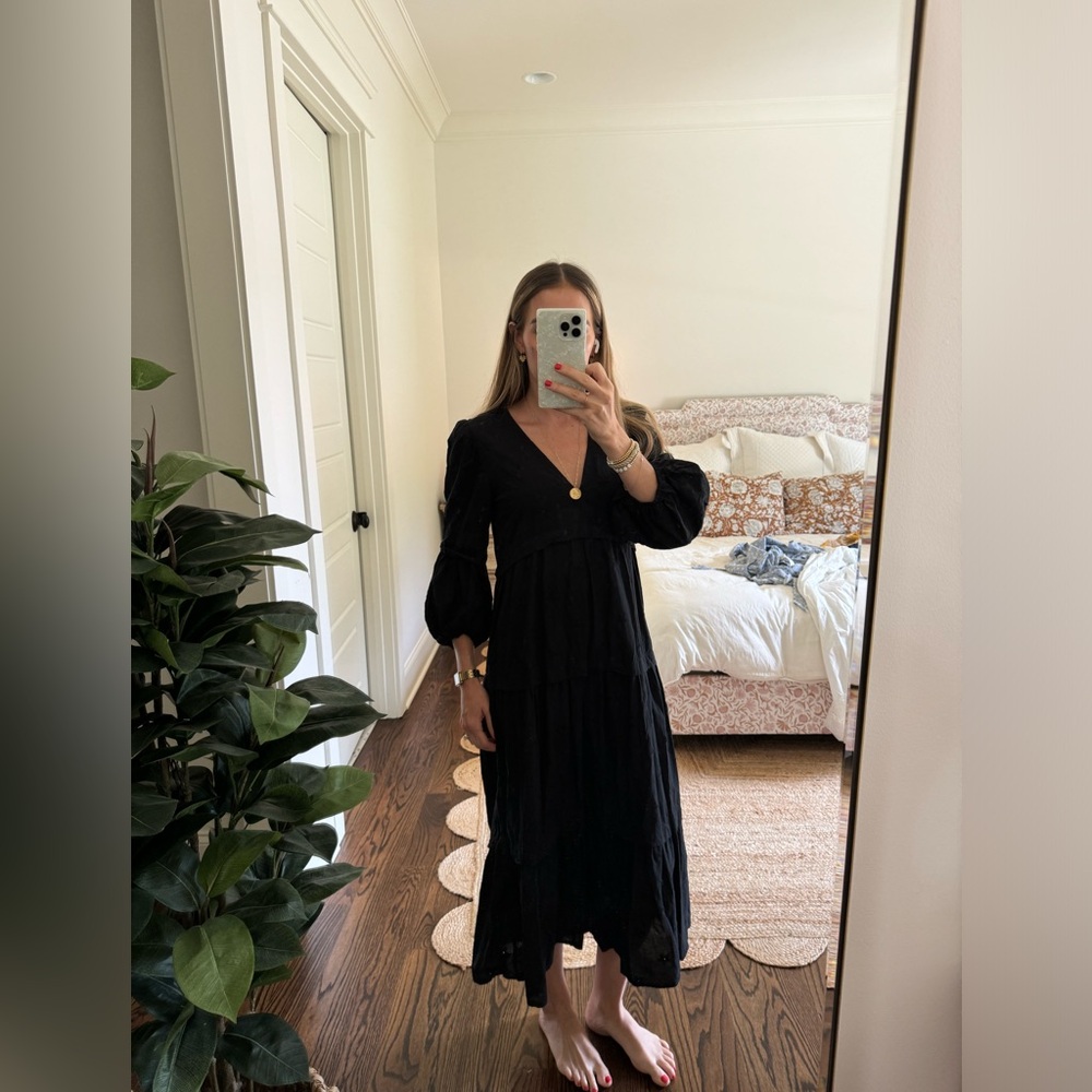 Zara Black Embroidered Flower Dress Black M